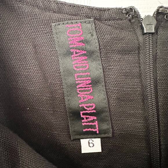 Tom and Linda Platt Black Vintage Split Neck Crepe Short Sleeve Sheath Dress 6 - Picture 7 of 10